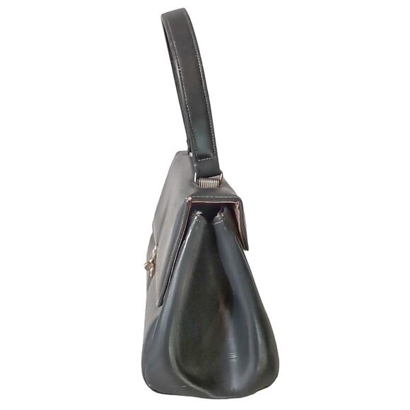 GLAMOUR Vintage Grey Leather Handbag Grandma Core Retro 60's 70's Top Handle - Picture 3 of 11